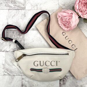 🆕 Authentic Gucci White Calfskin Belt Bag Fanny Pack
